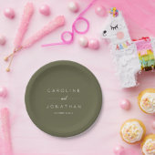 Modern Minimalist Script Custom Wedding Olive Moss Papieren Bordje (Feest)