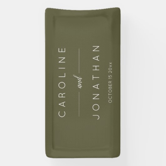 Modern Minimalist Script Olive Moss Custom Wedding Spandoek (Verticaal)