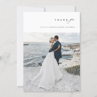 Modern Minimalist Simple Script Wedding Photo Bedankkaart