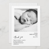 Modern Minimalist Stripe Baby Photo Birth Arrival Bedankkaart (Voorkant / Achterkant)