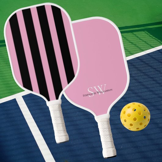 Modern Minimalist Stripes Pink Black Custom Pickleball Paddle