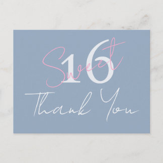 Modern Minimalist Sweet 16th Pink Blue Thankyou Briefkaart