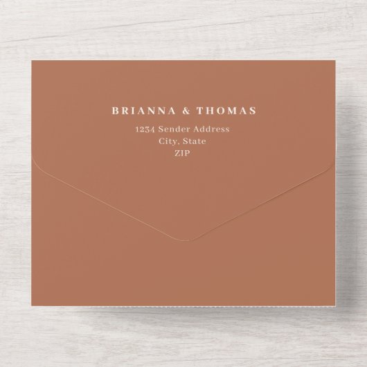 Modern minimalist Terracotta Wedding All In One Uitnodiging (Achterkant)