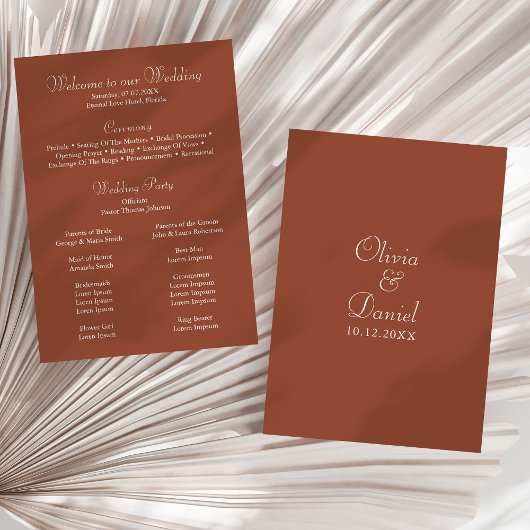 Modern minimalist Terracotta Wedding Programme Programma