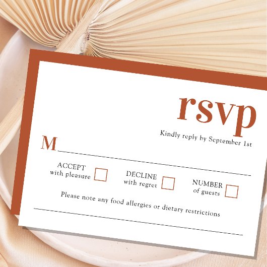 Modern minimalist Terracotta Wedding RSVP Kaart