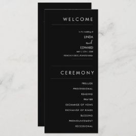 Modern Minimalist Traditional  Black Wedding Programma