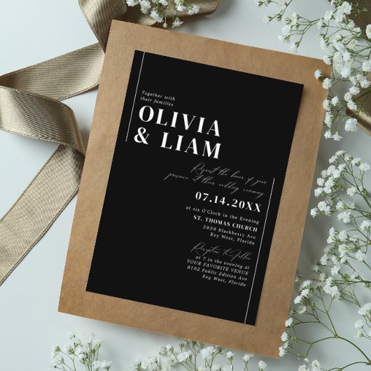 Modern minimalist Typography Black White Wedding Kaart