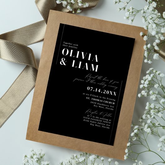 Modern minimalist Typography Wedding Black Silver Folie Uitnodiging