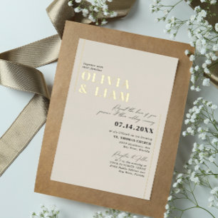 Modern minimalist Typography Wedding Taupe Gold Folie Uitnodiging
