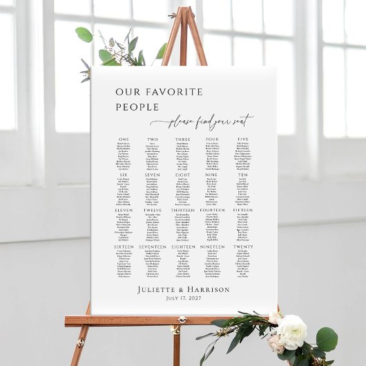 Modern minimalist up to 20 tables seating plan poster