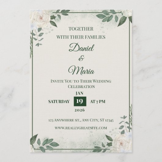 Modern Minimalist Wedding Invitation Template (Devant)
