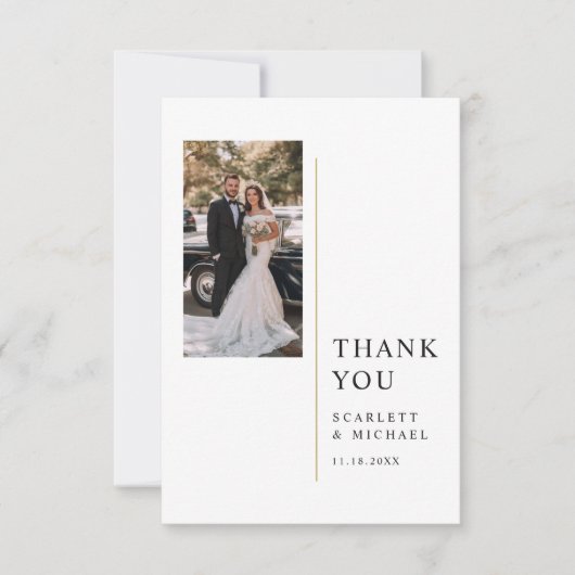Modern Minimalist Wedding Photo With Note Bedankkaart (Voorkant)