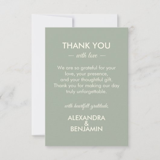 Modern Minimalist Wedding | Sage Green Timeless  Bedankkaart (Voorkant)