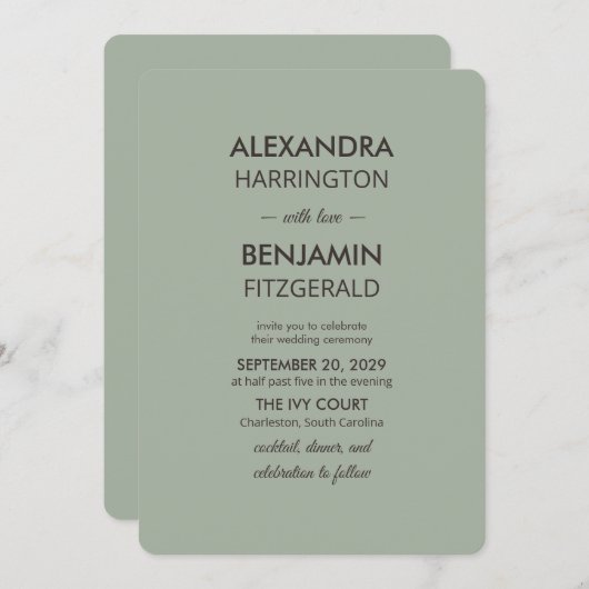 Modern Minimalist Wedding | Sage Green Timeless  Kaart (Voorkant / Achterkant)