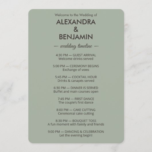Modern Minimalist Wedding | Sage Green Timeless Programma (Voorkant)