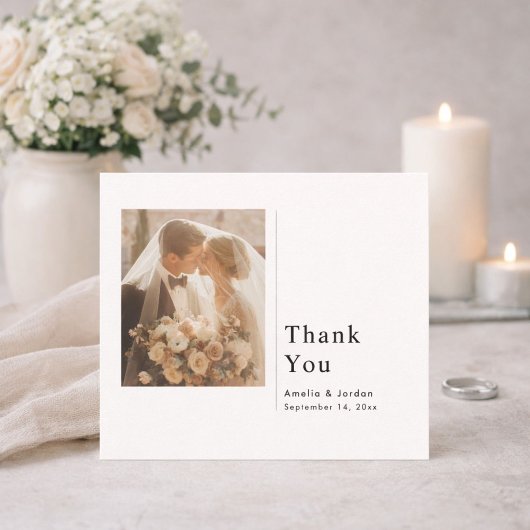 Modern Minimalist Wedding Thank You Card With Note Bedankkaart