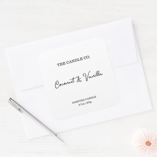 Modern Minimalist White Script Candle Label  (Envelop)