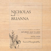 Modern Minimalist Wildflower Simple Wedding Acryl Uitnodigingen (Voorkant)