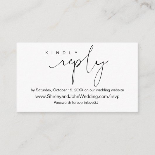 Modern minimalist, zwart script, online RSVP Informatiekaartje (Voorkant)