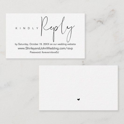 Modern minimalist, zwart script, online RSVP Informatiekaartje (Voorkant / Achterkant)