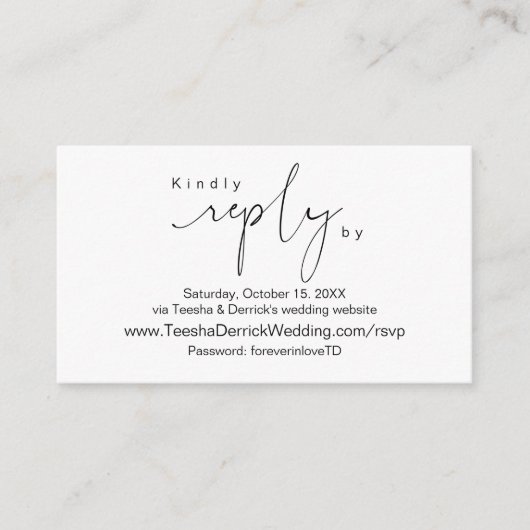 Modern minimalist, zwart script, online RSVP Informatiekaartje (Voorkant)