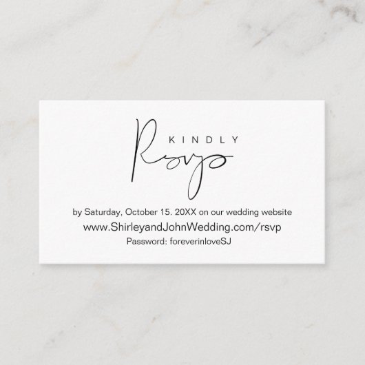 Modern minimalist, zwart script, online RSVP Informatiekaartje (Voorkant)