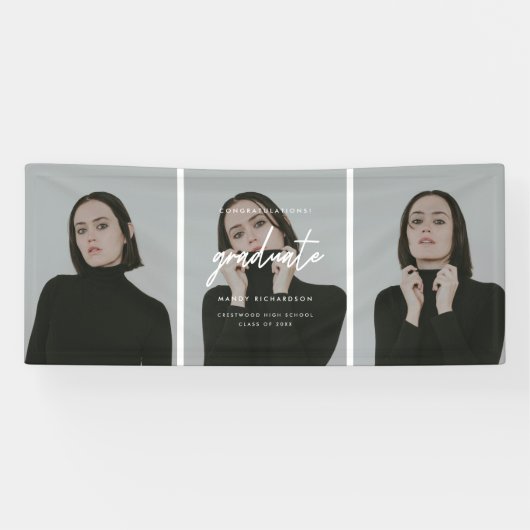 Modern Minimalistic 3-Photo Graduation Congrats Spandoek (Horizontaal)