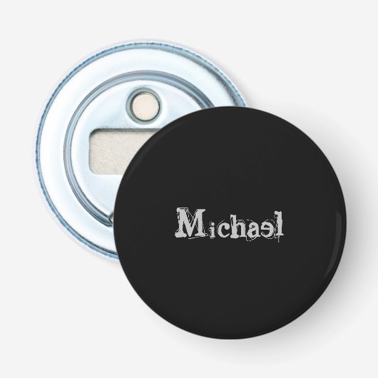 Modern minimalistic monogram name black white button flesopener (Voorkant)