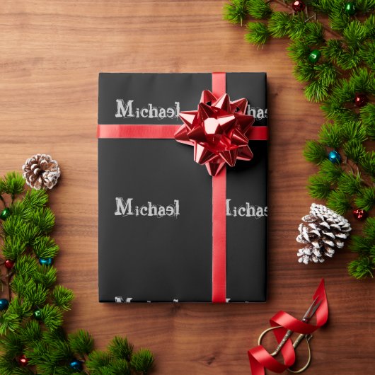 Modern minimalistic monogram name black white cadeaupapier (Feestdagen Geschenken)