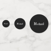 Modern minimalistic monogram name black white confetti (Voorkanten)