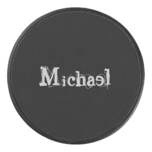 Modern minimalistic monogram name black white hockey puck