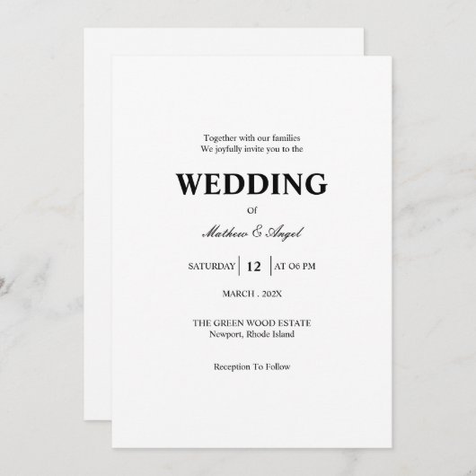 Modern Minimalistic Wedding Invitation (Devant / Derrière)