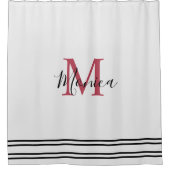 Modern minimalistic white &black maroon monogram  douchegordijn (Voorkant)