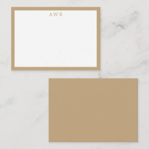 Modern Minimalistisch 3 Monogram Een Rand Beige Notitiekaartje