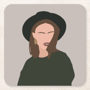 Modern minimalistisch Abstract meisje in Pet Bever Vierkante Kartonnen Onderzetter
