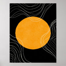 Modern Minimalistisch Abstract zwart-geel Poster