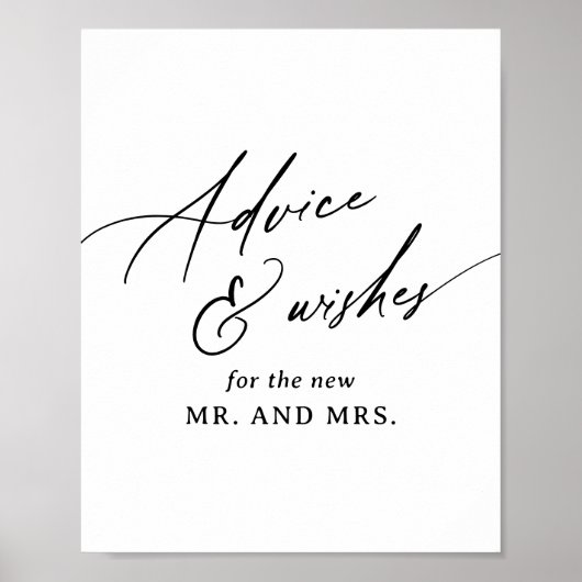 Modern Minimalistisch Advies en Wensen Trouwbord Poster (Voorkant)