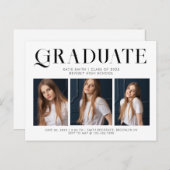 Modern minimalistisch Afstuderen drie foto Uitnodiging Briefkaart (Voorkant / Achterkant)