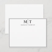 Modern minimalistisch basisbreder zwart monogram notitiekaartje (Voorkant / Achterkant)