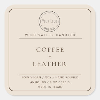 Modern minimalistisch beige bruin logo kaarsenlabe vierkante sticker