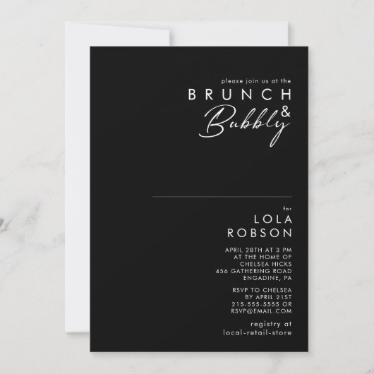 Modern minimalistisch | Black Brunch en Bubble Sho Kaart (Voorkant)