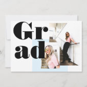 Modern minimalistisch blauw 2 foto's afstuderen kaart (Voorkant)