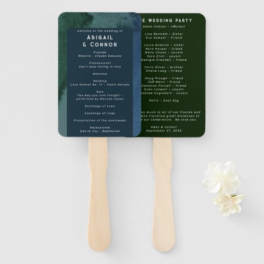 Modern minimalistisch blauw Blauwgroen programma Handwaaier (Voorkant en achterkant)