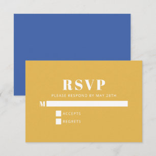Modern minimalistisch blauw en geel eenvoudig RSVP kaartje