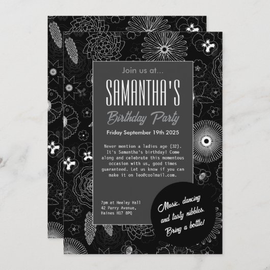 Modern minimalistisch bloemmotief blauw en paars kaart (Voorkant / Achterkant)