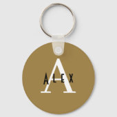 Modern minimalistisch Bronze Monogram Naam + Initi Sleutelhanger (Achterkant)