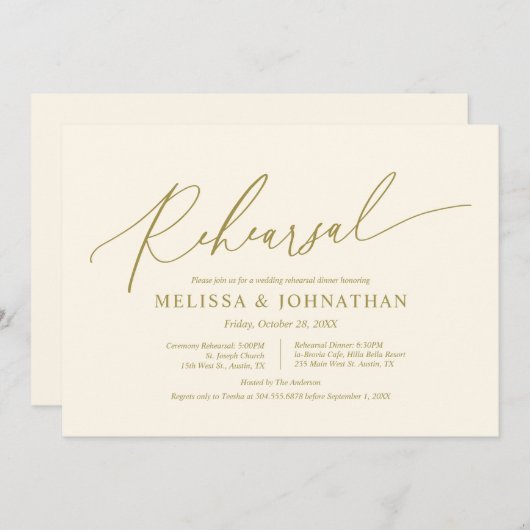 Modern minimalistisch, bruiloft repetitie en diner kaart (Voorkant / Achterkant)