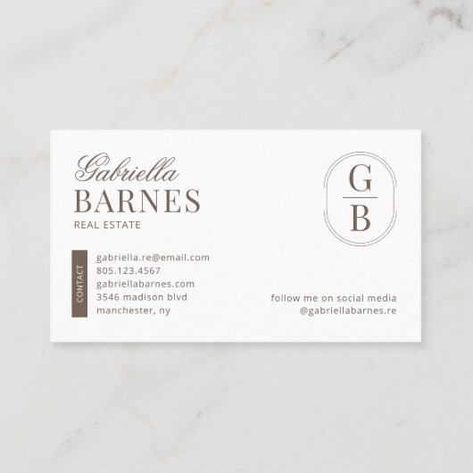 Modern minimalistisch bruin en wit vet visitekaartje (Achterkant)