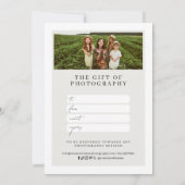 Modern minimalistisch cadeaucertificaat voor fotog (Achterkant)