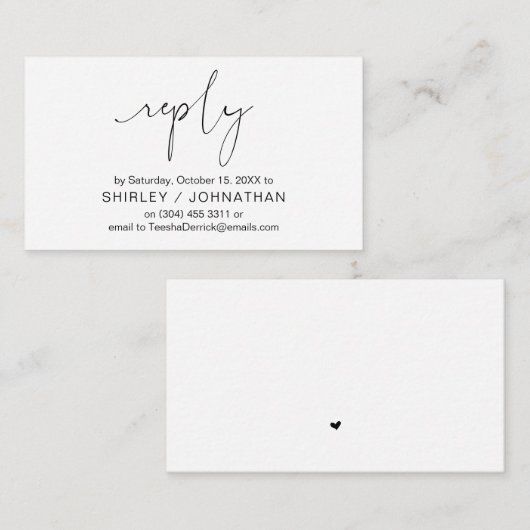 Modern minimalistisch Casual, zwart, bruiloft RSVP Informatiekaartje (Voorkant / Achterkant)